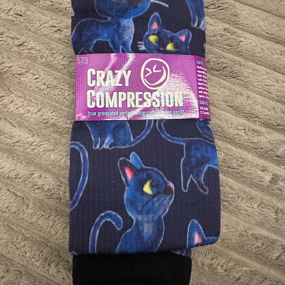 Crazy compression-  Cat Print Socks - Blue